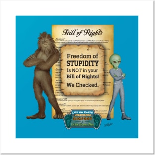 Bigfoot & Little Green Man examine the Bill of Rights Posters and Art